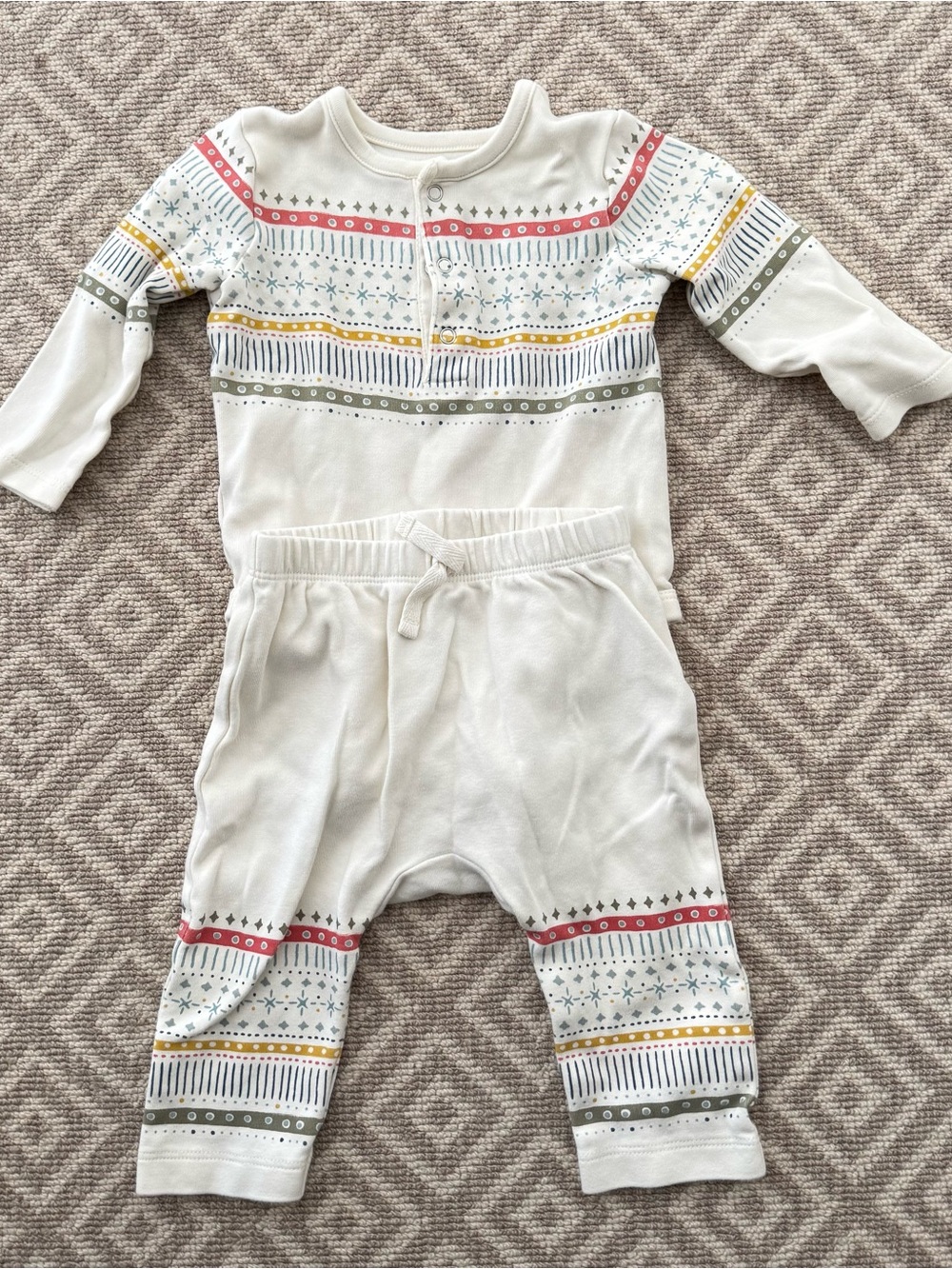 Pehr Fair Isle Long Sleeve Henley Onesie and Harem Pants Matching Set, 3-6 month